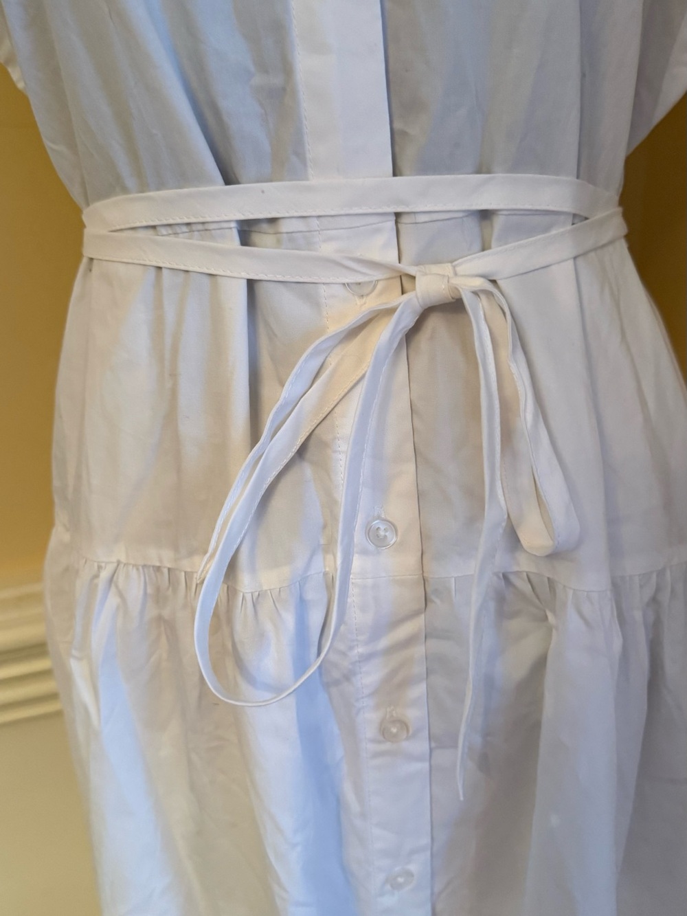 A New Day White Cotton Poplin Cap Sleeve Midi Shirtdress w/ Tie Belt Size Small - Picture 3 of 9